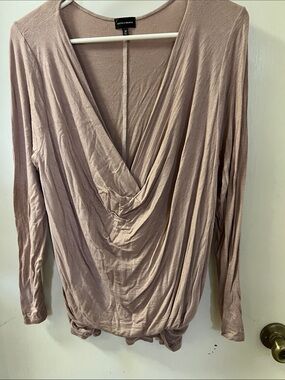 Buckle Draped V-Neck Long Sleeve Top - Taupe Blush